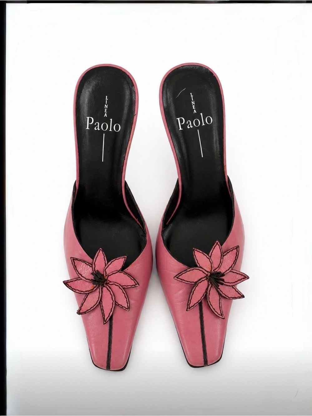 Paolo Rose Pink Floral Appliqué Slide Mules